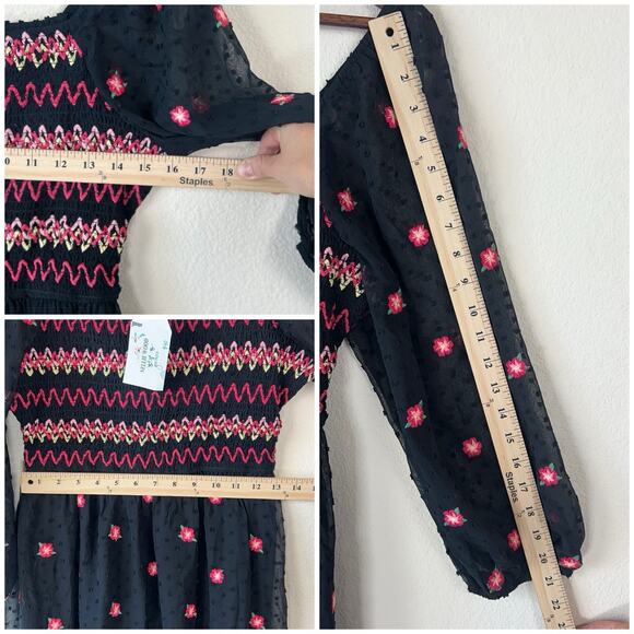 Savanna Jane Boho Embroidered M Smocked Mini Dress Romantic Indie Cottagecore - Picture 7 of 9